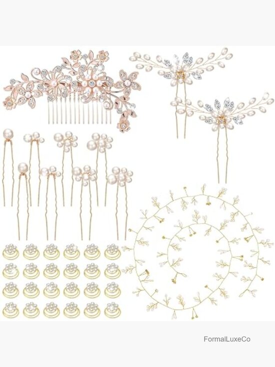 48Pc Wedding Hair Accessories Set with Pearl Pins & Comb main image 4